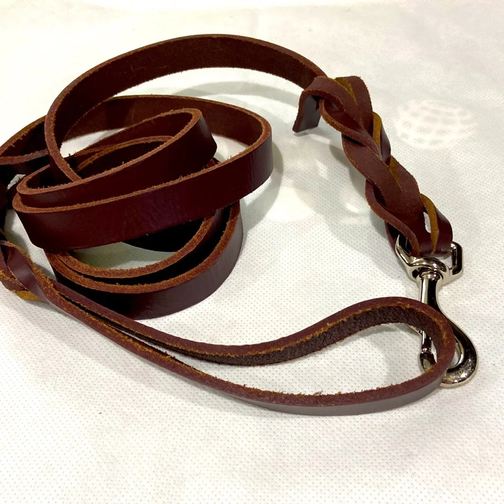 Logical Leather Dog Leash 6’ Heavy Duty Water Resistant Burgundy Braided